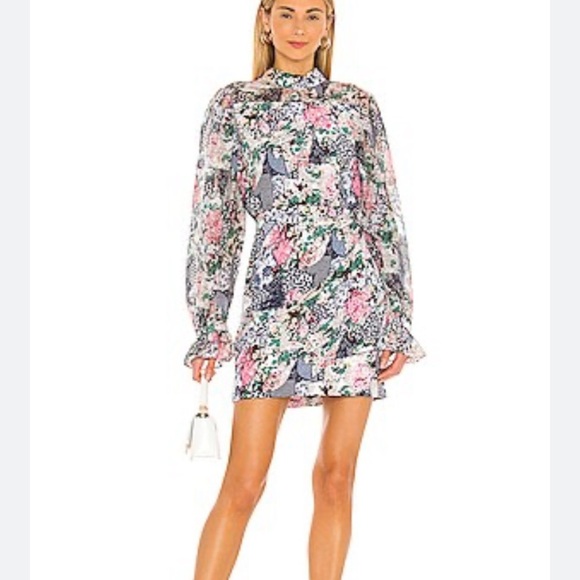 SALONI RINA FLORAL PRINT SILK JACQUARD MINI DRESS FLORAL CERAMIC 4 - Picture 9 of 9